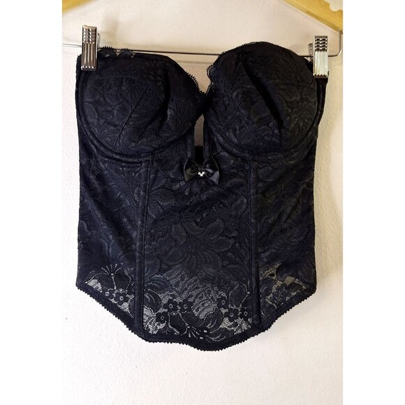 Vtg VA BIEN Black Lace Hourglass Strapless Bustier/Corset Top Sz 34C Cyber Grung - Picture 1 of 9